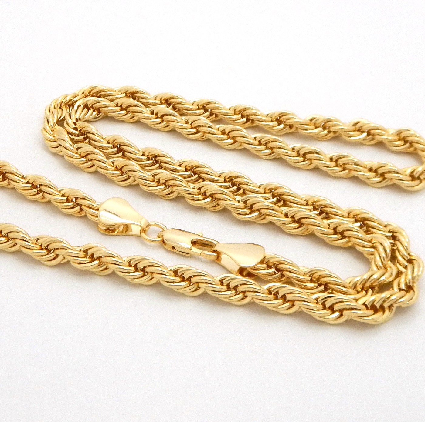 Mens 7mm Rope Chain Necklace 14K Gold Plated 20″ 24″ 30″ inch