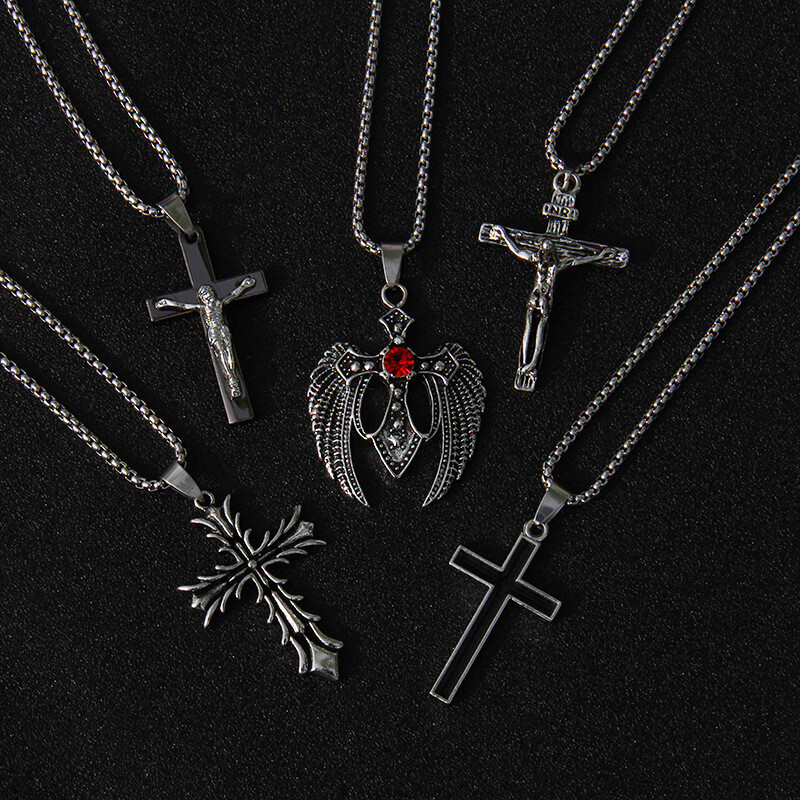 Vintage Gothic Cross Pendant Necklace Cool Hip Hop Necklace Neck Jewelry Gift