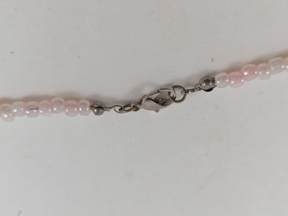 Pink Glass Beaded Necklace Lobster Claw Clasp Larger Middle Bead 24 inches