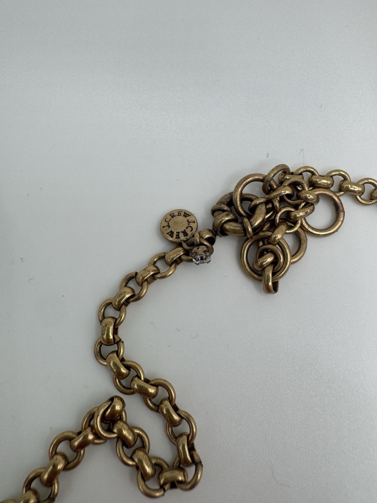 J. Crew Chunky Floral Crystal Necklace Gold Tone Spring Ring Adjustable 29″