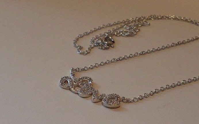 WORD LOVE NECKLACE PENDANT 1 CT LAB CREATED DIAMONDS 925 STERLING SILVER