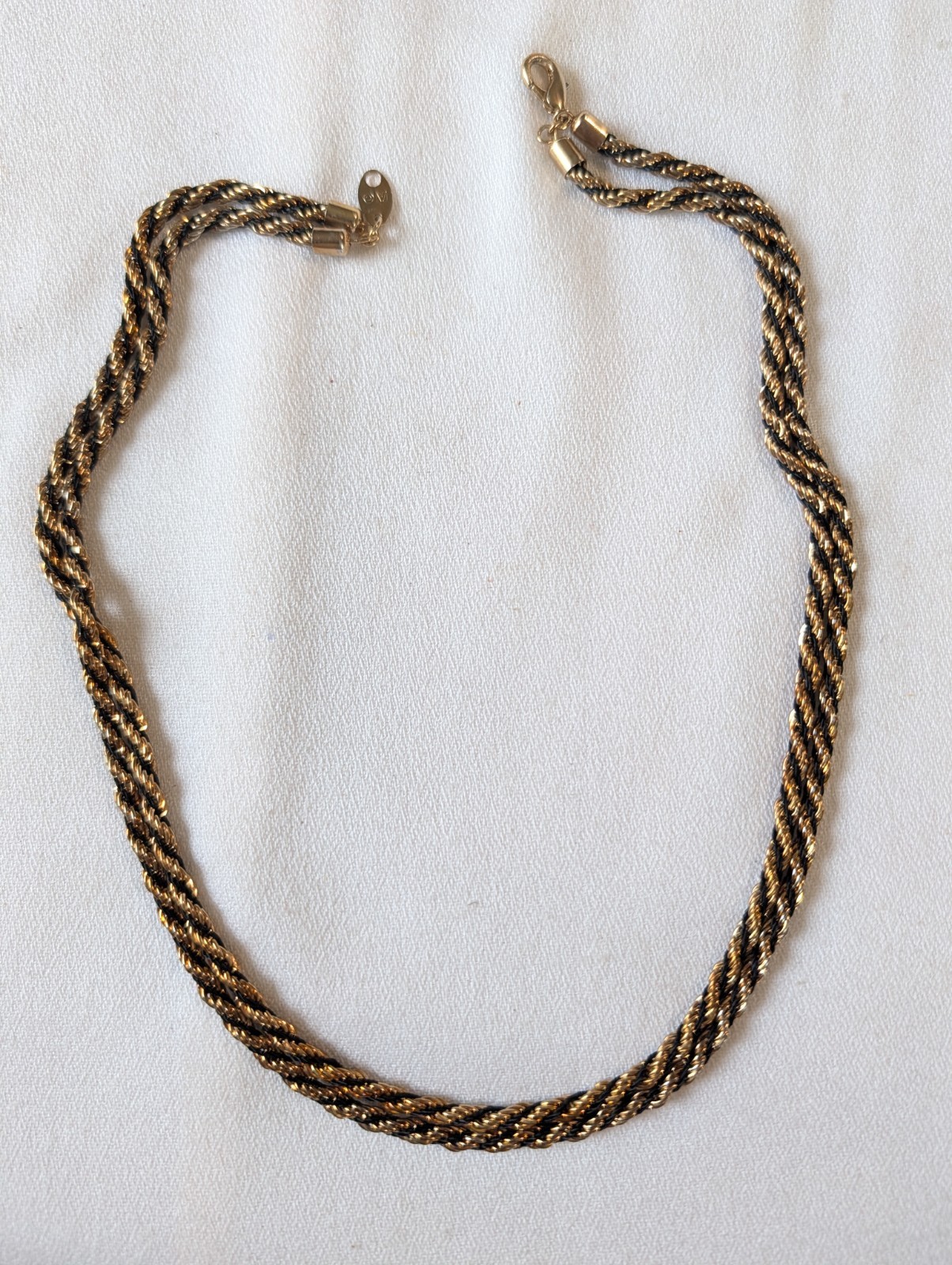 Vintage Avon black and gold twisted rope necklace w Lobster Clasp