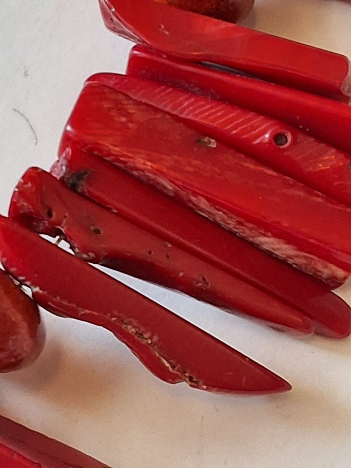 Vintage Dyed Red Coral Statement Stick Necklace, Plastic Bangle Bracelet.