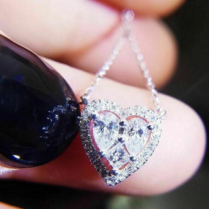 2Ct Pear Cut Simulated Diamond Elegant Heart Pendant In 14K White Gold Plated