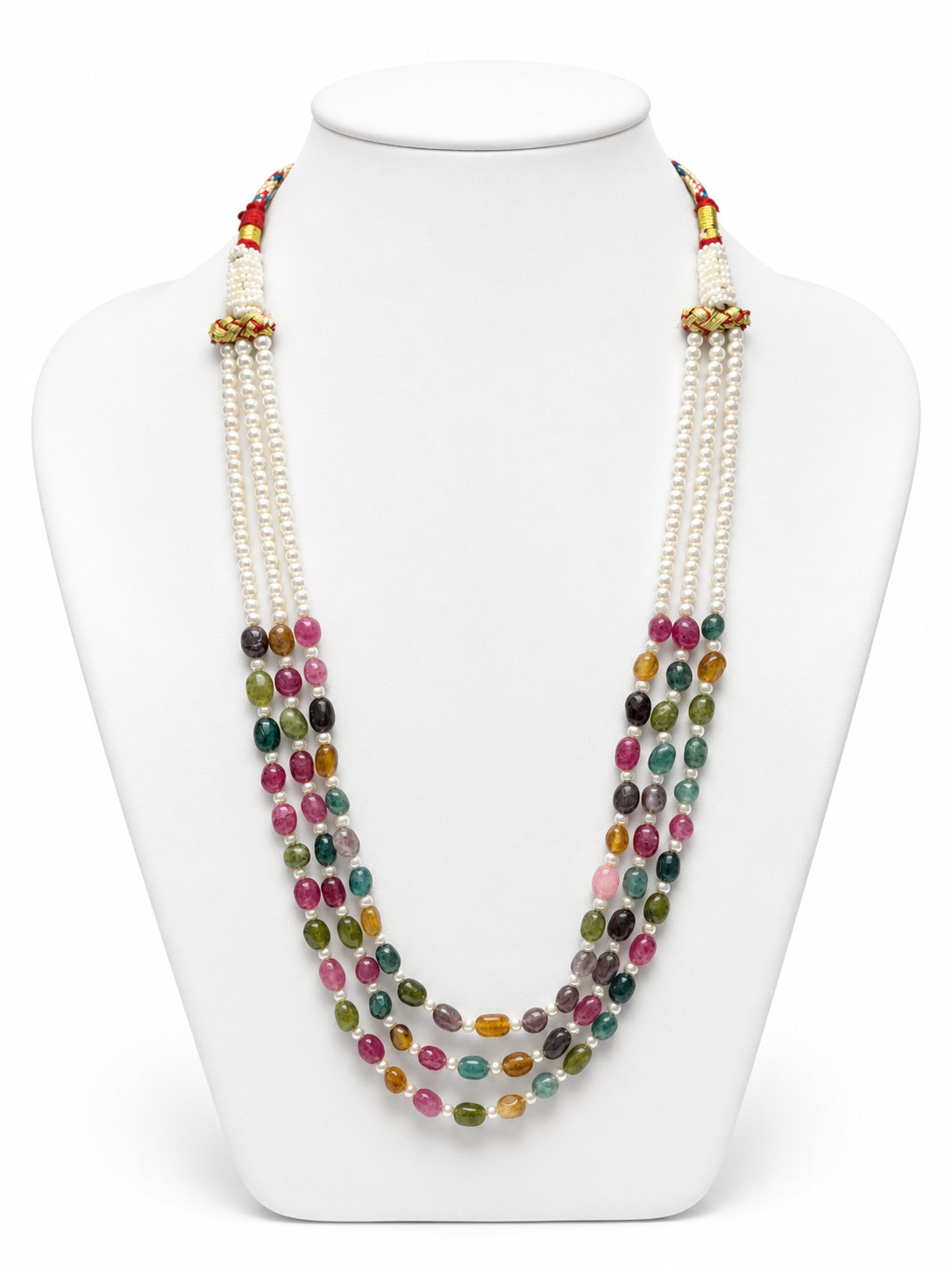 3 Strand Jade and Shell Pearl Statement Necklace, Handmade Gemstone Jewelry