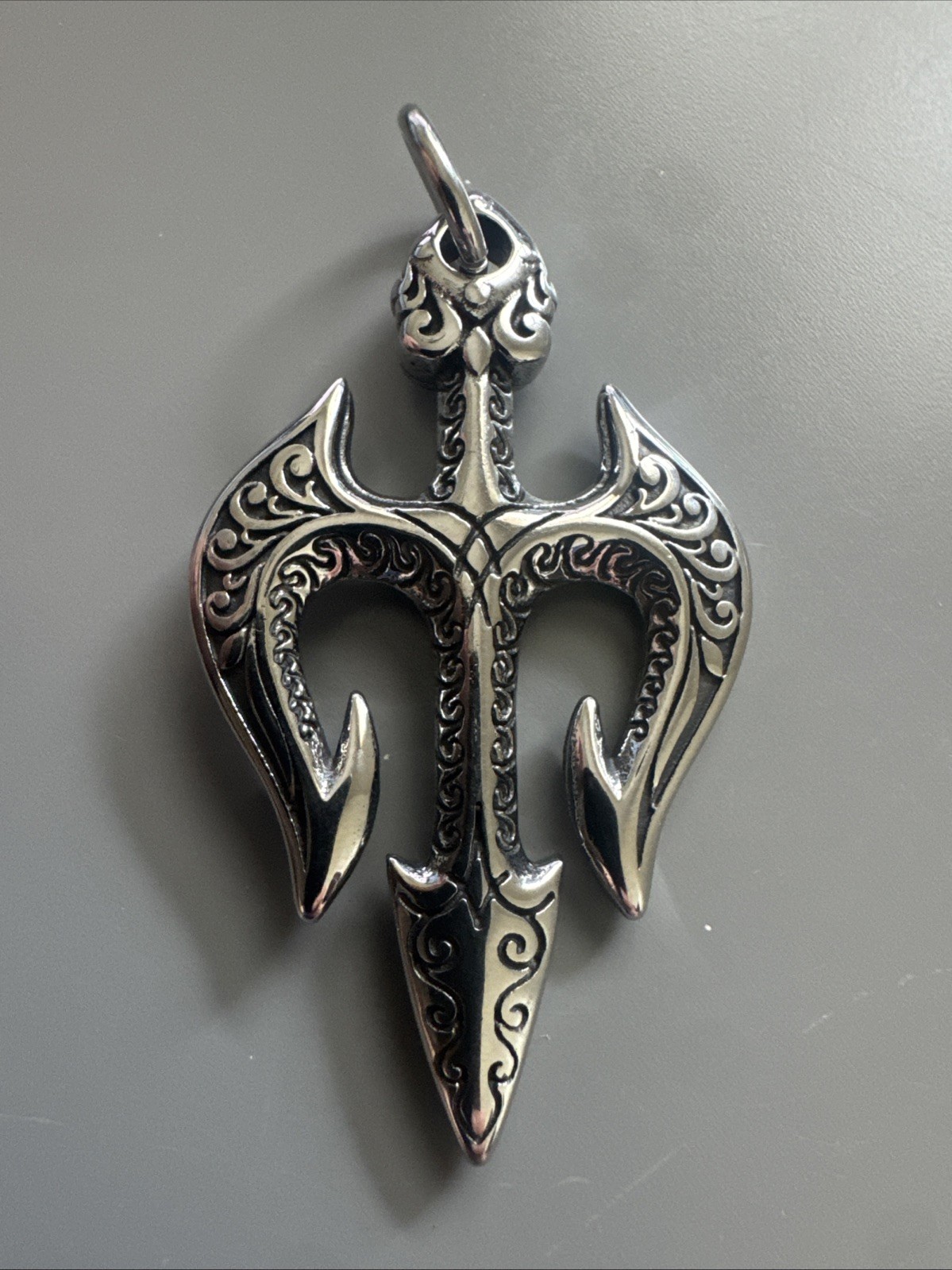 Trident Anchor Motif Viking Double Sided Pendant Stainless Steel 24” Chain Gift