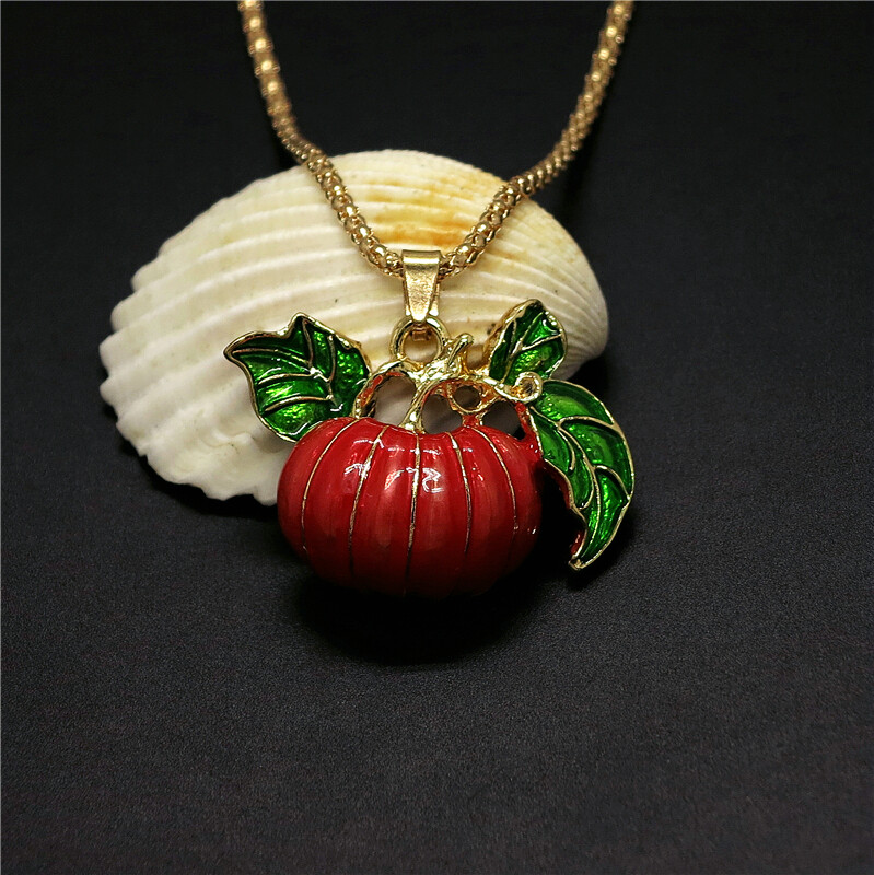 New Enamel Red Halloween Pumpkin Pendant Fashion Women Chain Lady Necklace