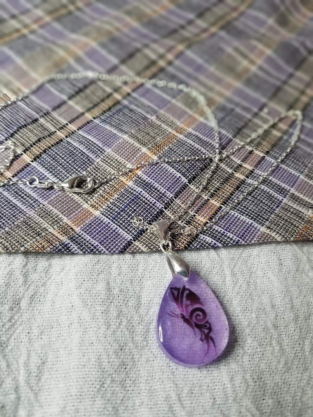 purple butterfly pendant and 18 inch chain. free shipping. made in the USA