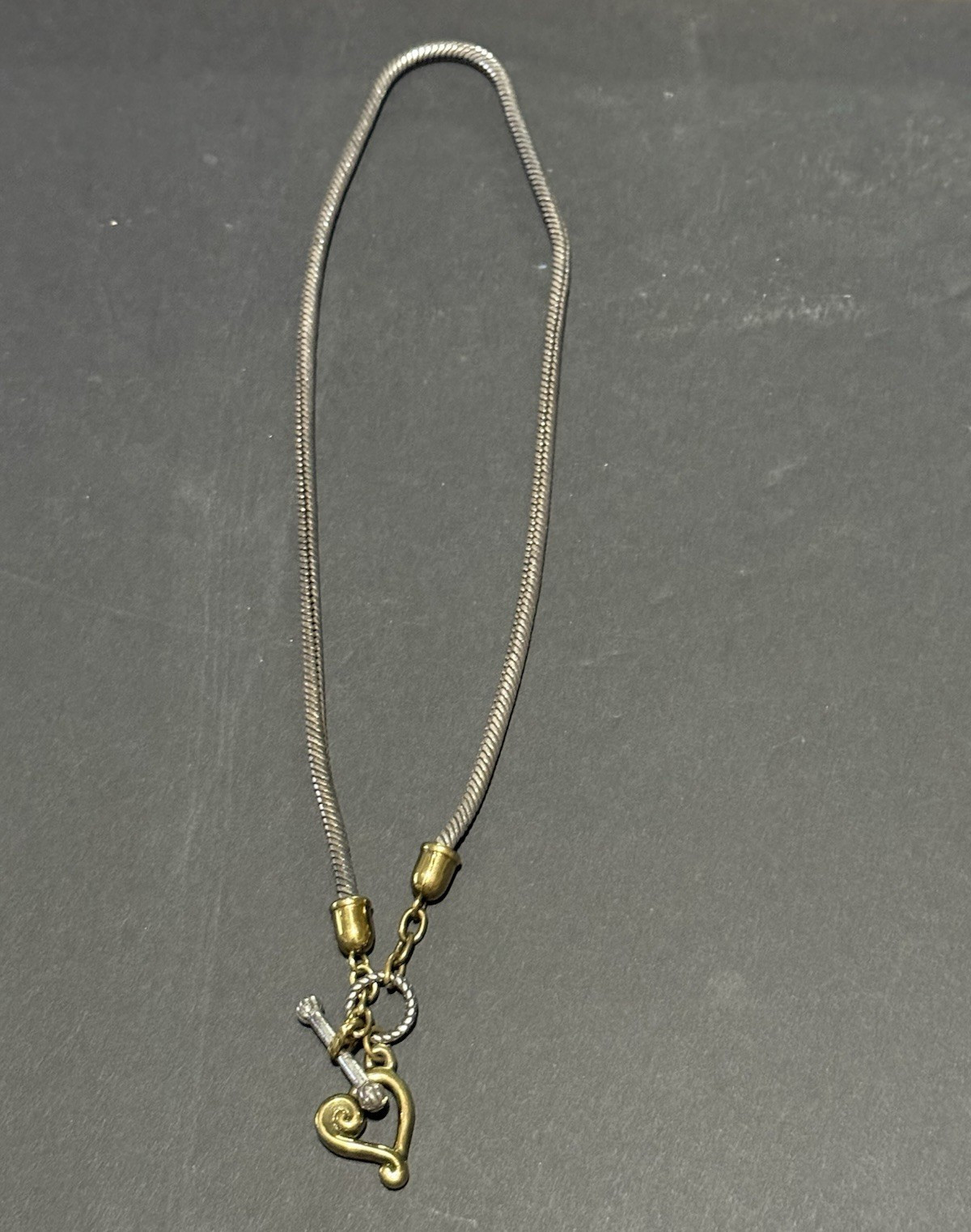 Retired Vintage Brighton Rope Chain necklace, Heart Dangle Charm, Toggle