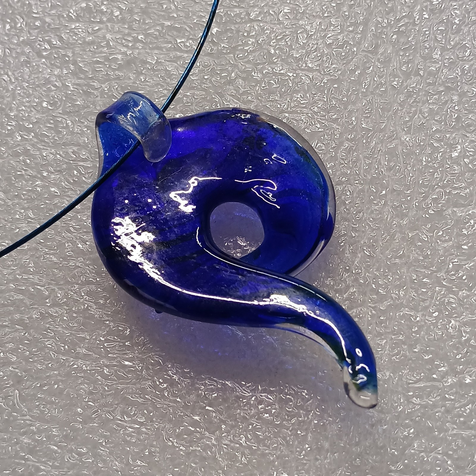 Blue Art Glass Swirl Asymmetrical Charm Pendant Necklace Cord Barrel Closure