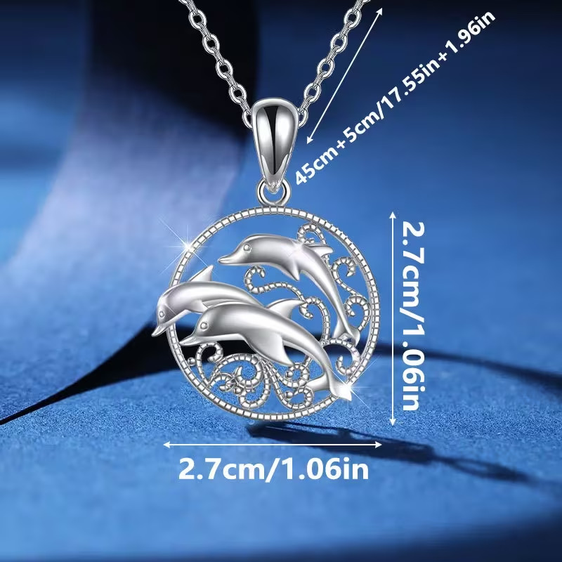 family of Dolphins Pendant Necklace comes with Gift Box