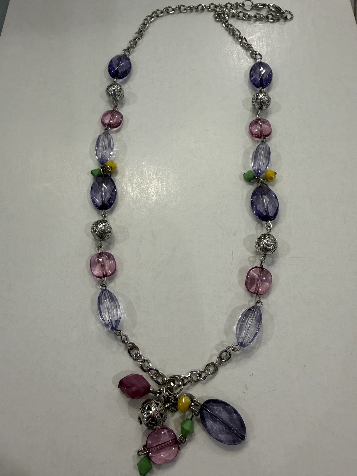 Multicolor Beaded Charm Pendant Necklace, Plastic Metal, Fashion Theme, 30 Inch