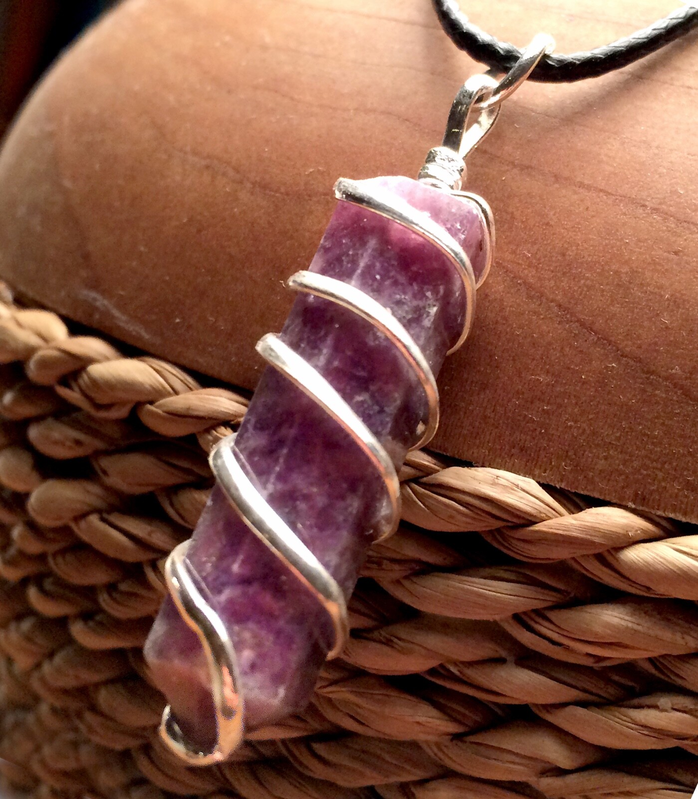 LEPIDOLITE Chakra Crystal Point Silver Wire Wrap Pendant Necklace HANDMADE Heal