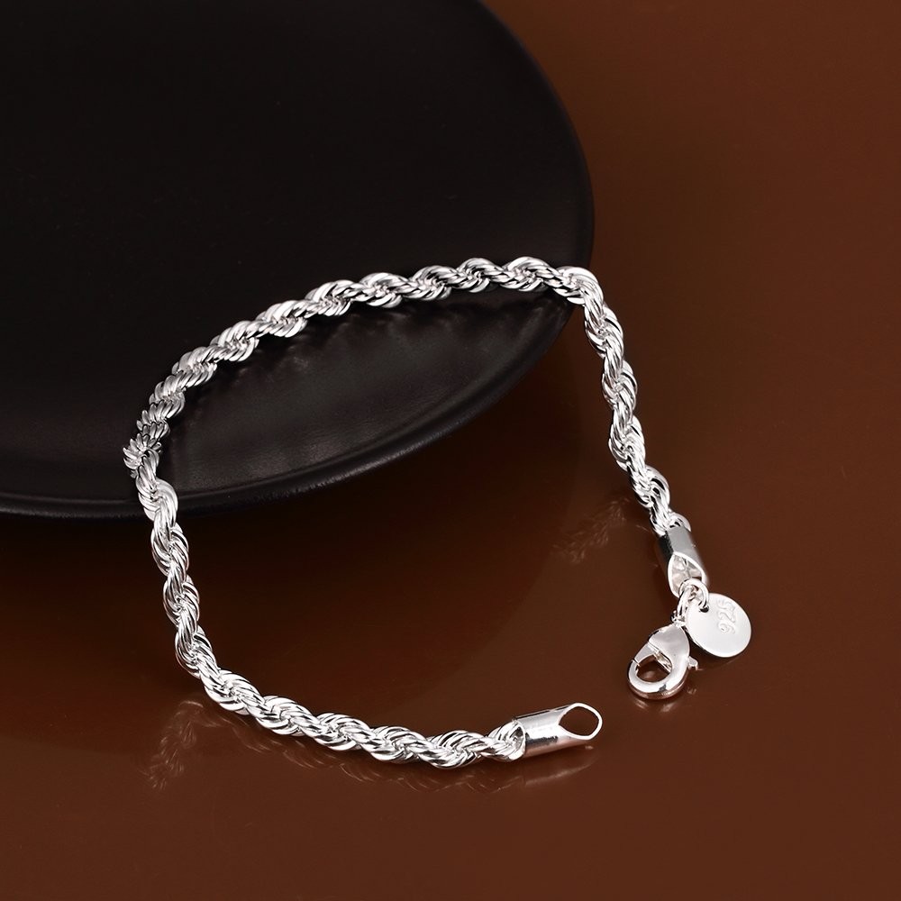 Cutesmile Fashion Jewelry 925 Sterling Silver 4mm Twisted One Size, silver