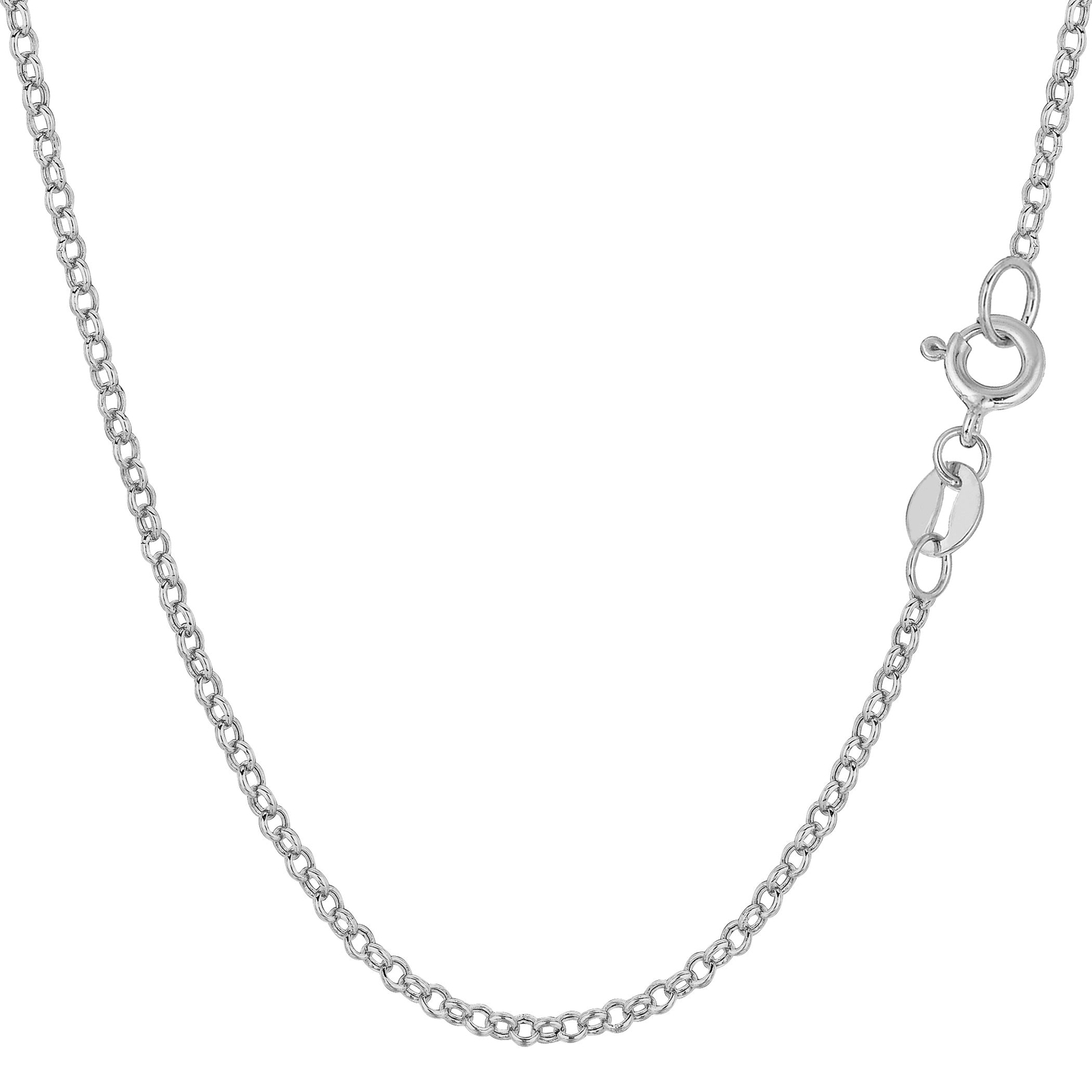 14k White Real Gold Round Rolo Link Chain Necklace, 1.85mm, 20″