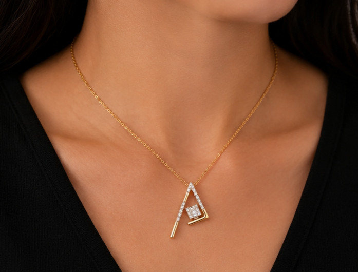 1.00Ct Geometric Triangle Simulated Diamond Pendant Necklace 925 Sterling Silver