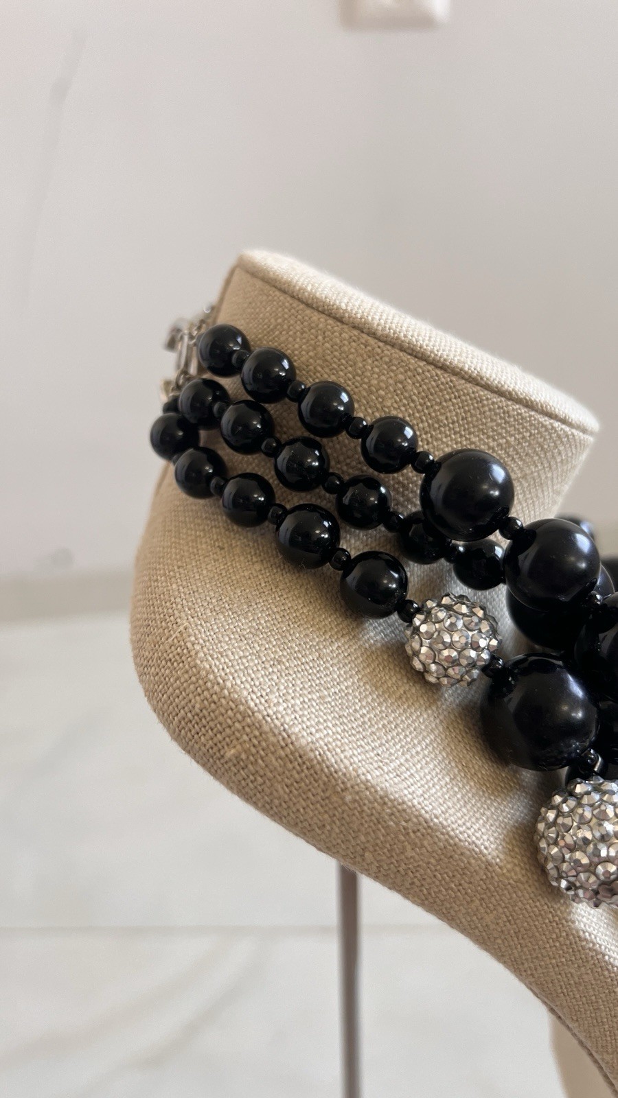 kenneth jay lane necklace black bead crystal ball statement bib signed