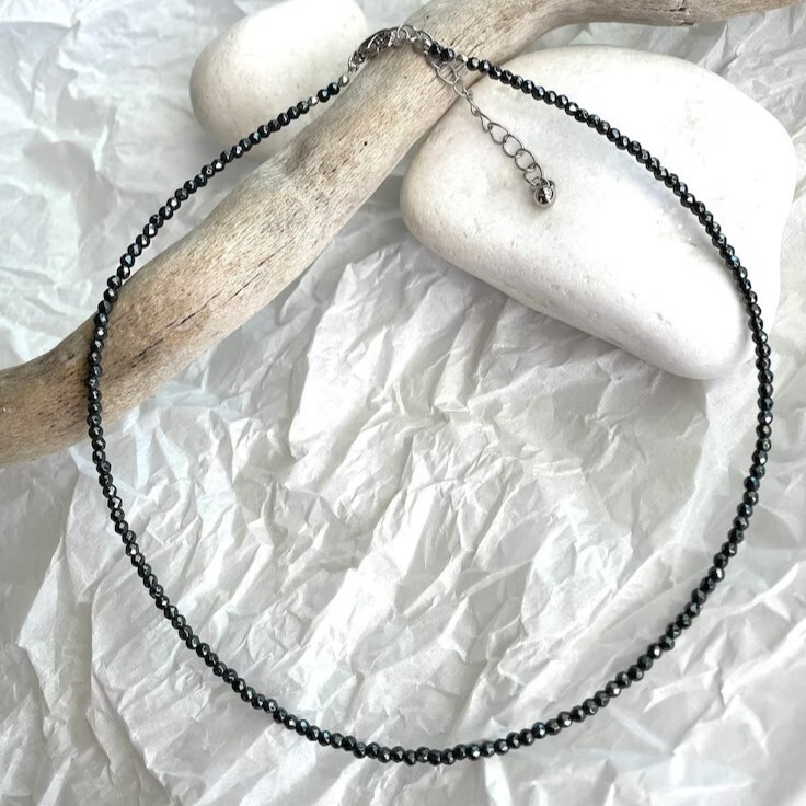 Hematite 2mm Tiny Beaded Choker Healing Dainty Women Boho Crystal Necklace Gifts