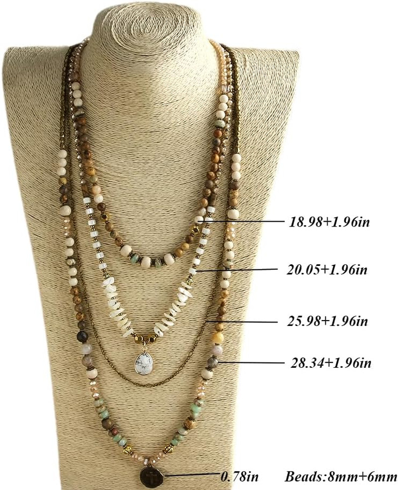 Boho Layered Necklaces for Women Trendy,Multi-Layer Beaded Long Necklace for Wom
