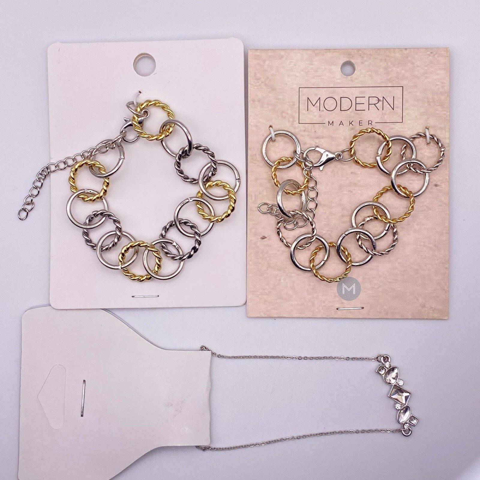 3pcs Bracelet Gold Silver Interlocking Circles Chain Rhinestone Elegant Bracelet