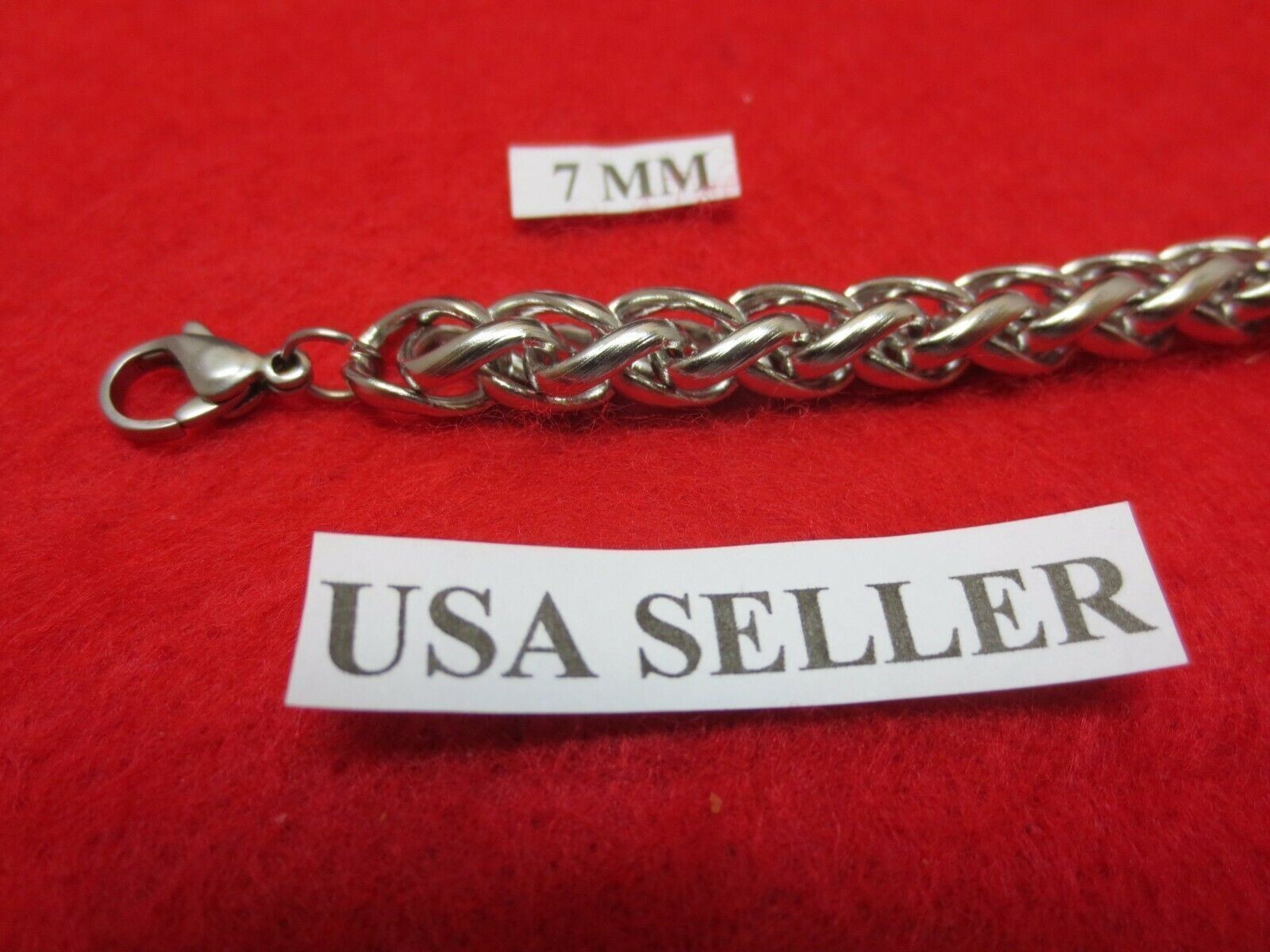 30 INCH STAINLESS STEEL SILVER 7MM WHEAT ROPE CHAIN NECKLACE