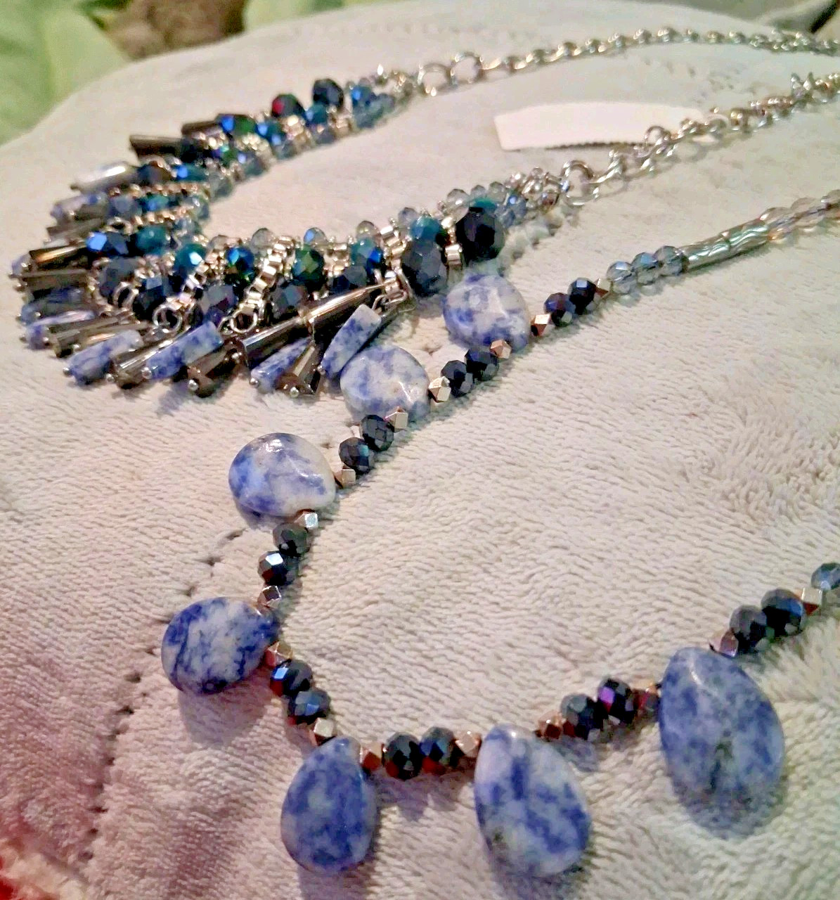 NWT NY & Co C 1946 Blue Statement Necklace Set Fringe Bib Teardrop Bead Lot 2pc