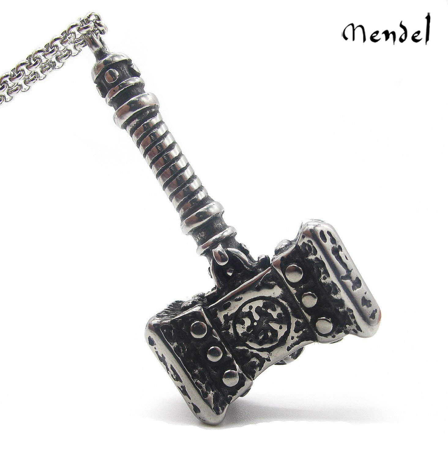 MENDEL Mens Viking Thor’s Hammer Necklace Pendant Mjolnir Odin Stainless Steel
