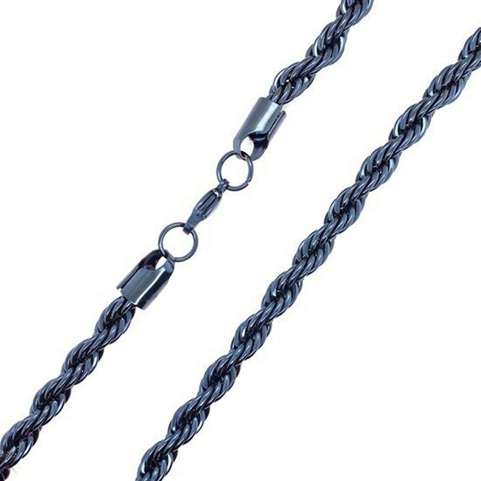 Dark Blue Rope Chain Necklace Mens Stainless Steel 7mm 20-24-inch