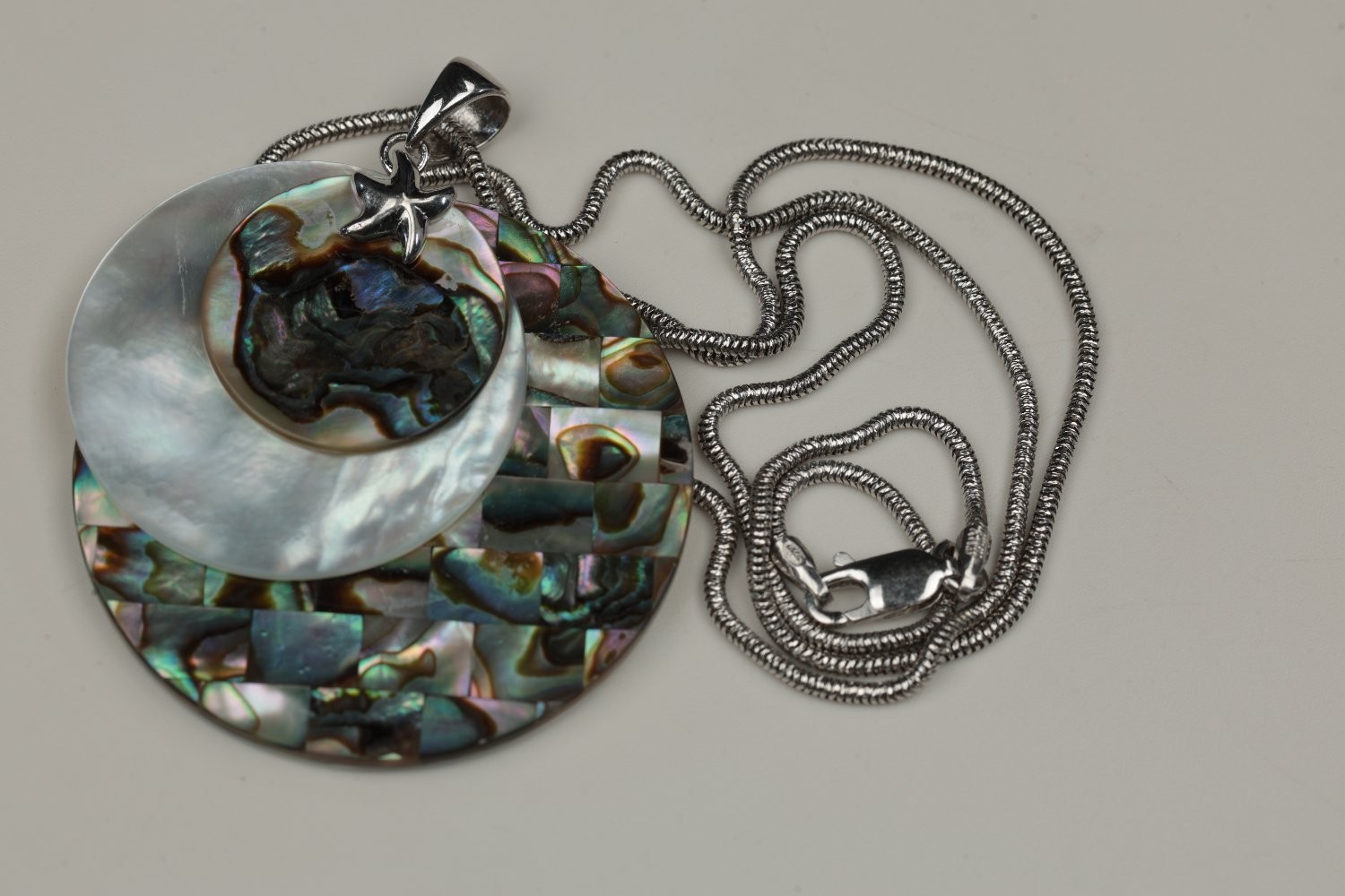Necklace 18 Inch Chain Multicolor Shell Sterling Silver Italy Pendant Abalone