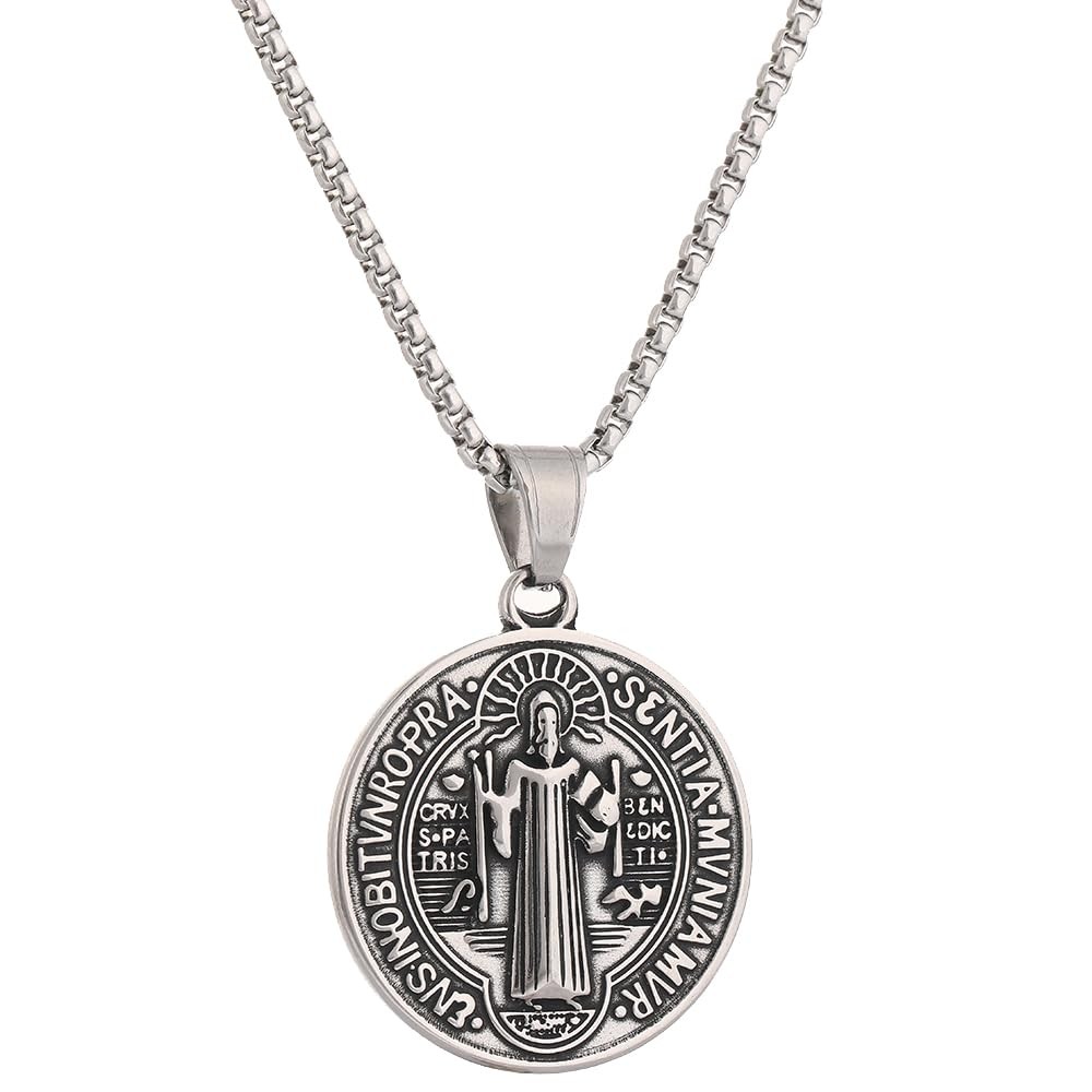 Collar colgante religiosa medalla de San Benito de acero inoxidable