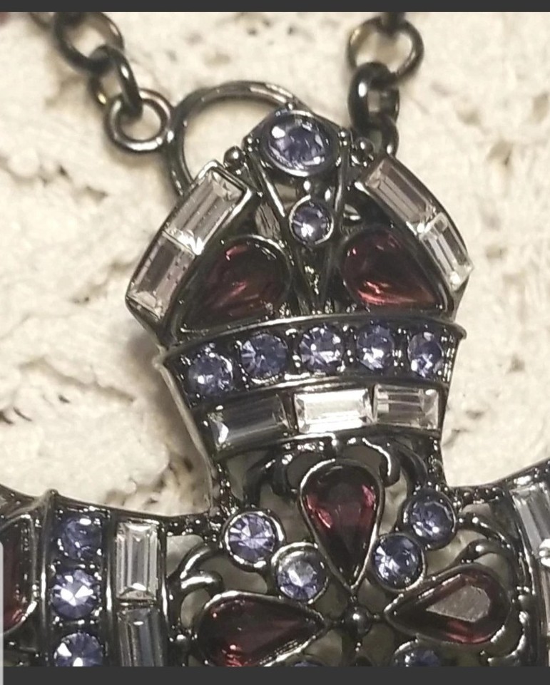 Large Cross Necklace, Black & Purple Medallion Pendent On A 48″station Chain