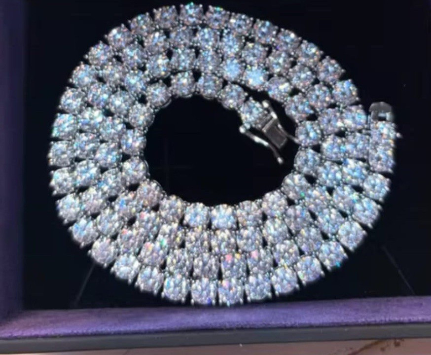 Moissanite Tennis Necklace Silver Tone Box Clasp Round White/Colorless Stones