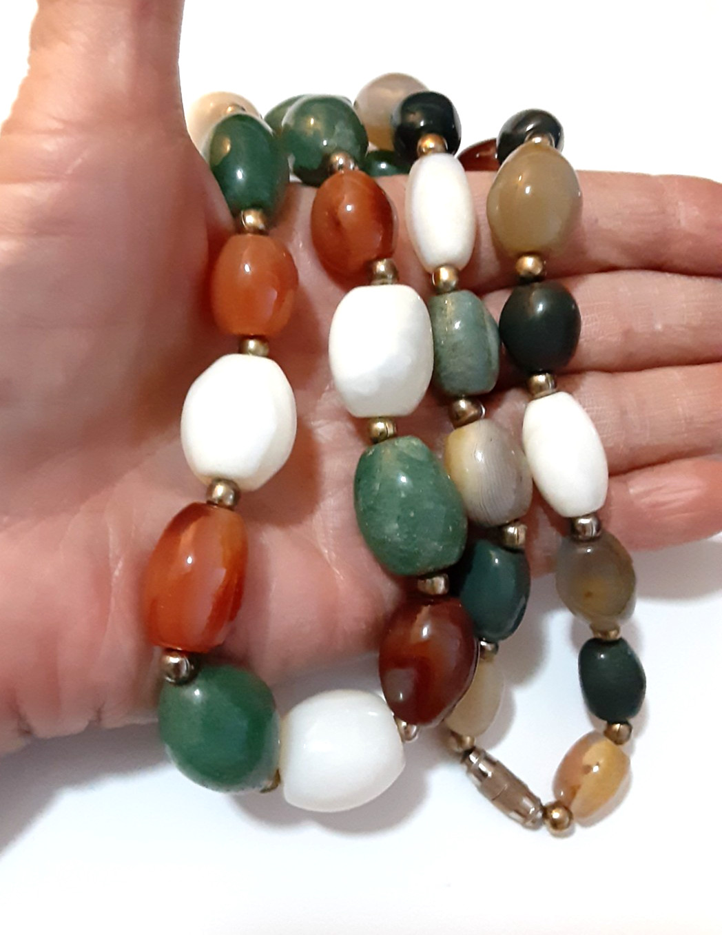 Vintage Carnelian Jade Agate Bead Necklace 10 to 16mm 25 inch