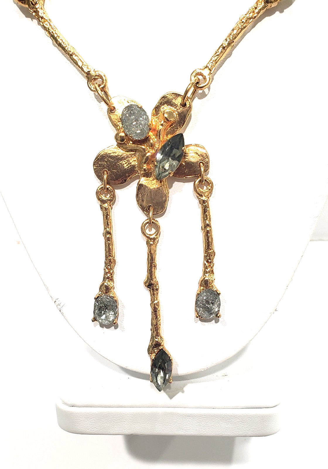 Exquisite ! GAVILANE, PARIS NECKLACE – SILVERY GREY QUARTZ GEMSTONES – 18″