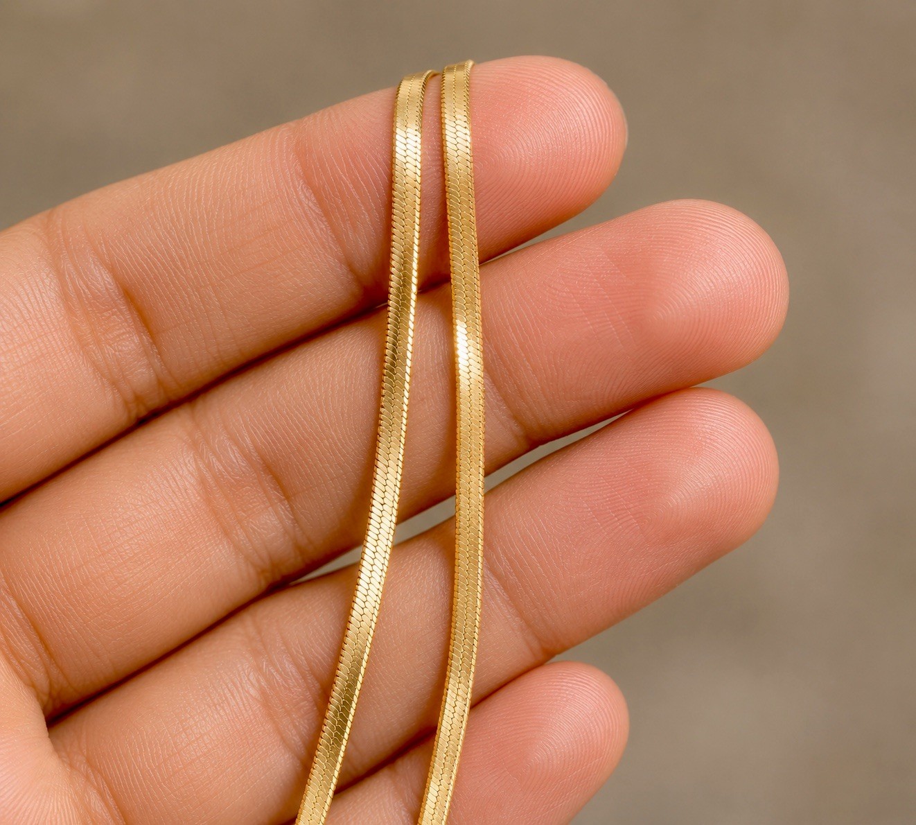 Real Gold Finish 3mm Snake Bone Chain Necklace Titanium Steel 40+5cm Women
