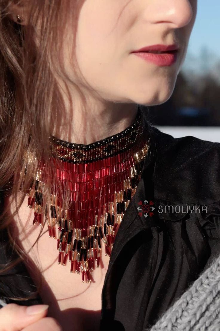Handmade Necklace Woman American Style Native Boho Seed Bead Beautiful Necklace