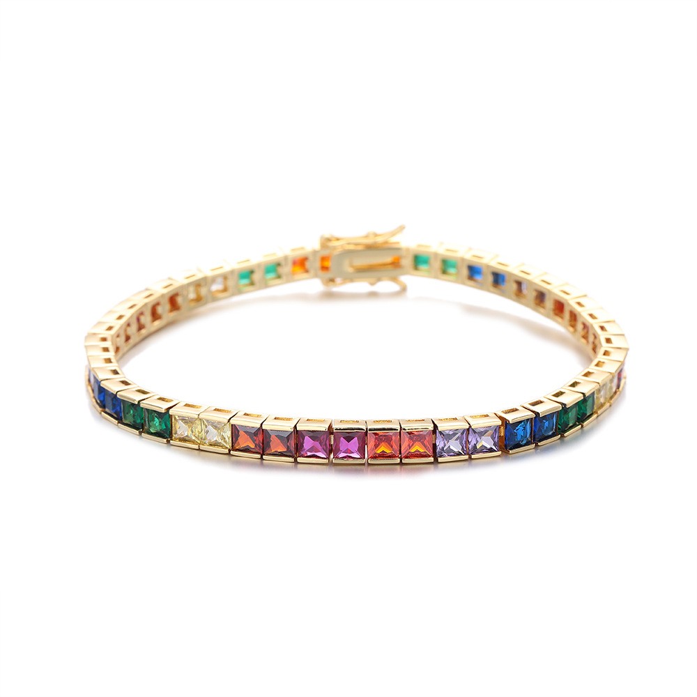 Hip Hop Necklace, 4mm Colored Zircon Tennis Chain, Copper Plated, Unisex Jewelry