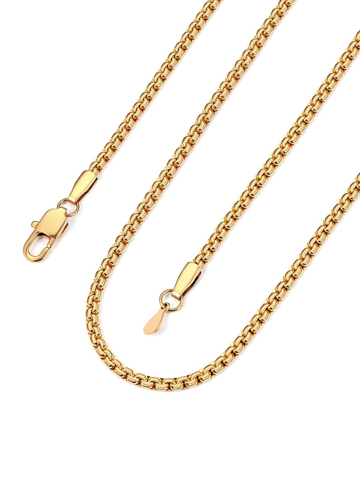 Solid Stainless Steel Flat Box Link Chains 2MM-8MM Silver/Gold/Black Rolo Neckla