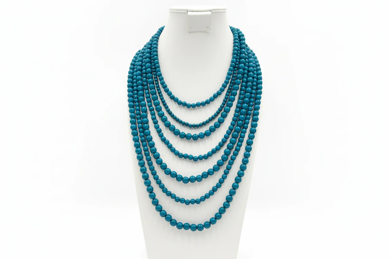 BaubleBar Bold Round Blue Beaded Multi-Strand Necklace 19″+3″ GoldTone