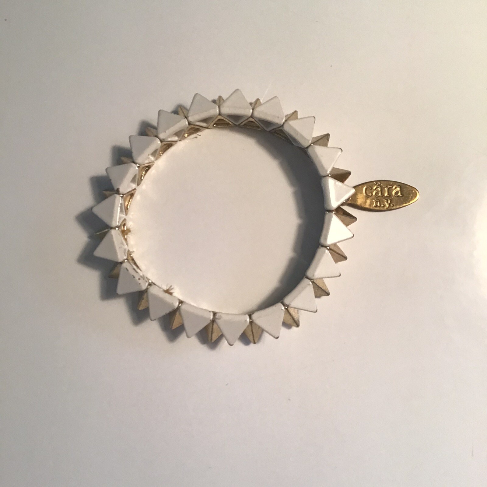Vintage Cara NY White and Gold Triangle Spike Statement Stretch Bracelet