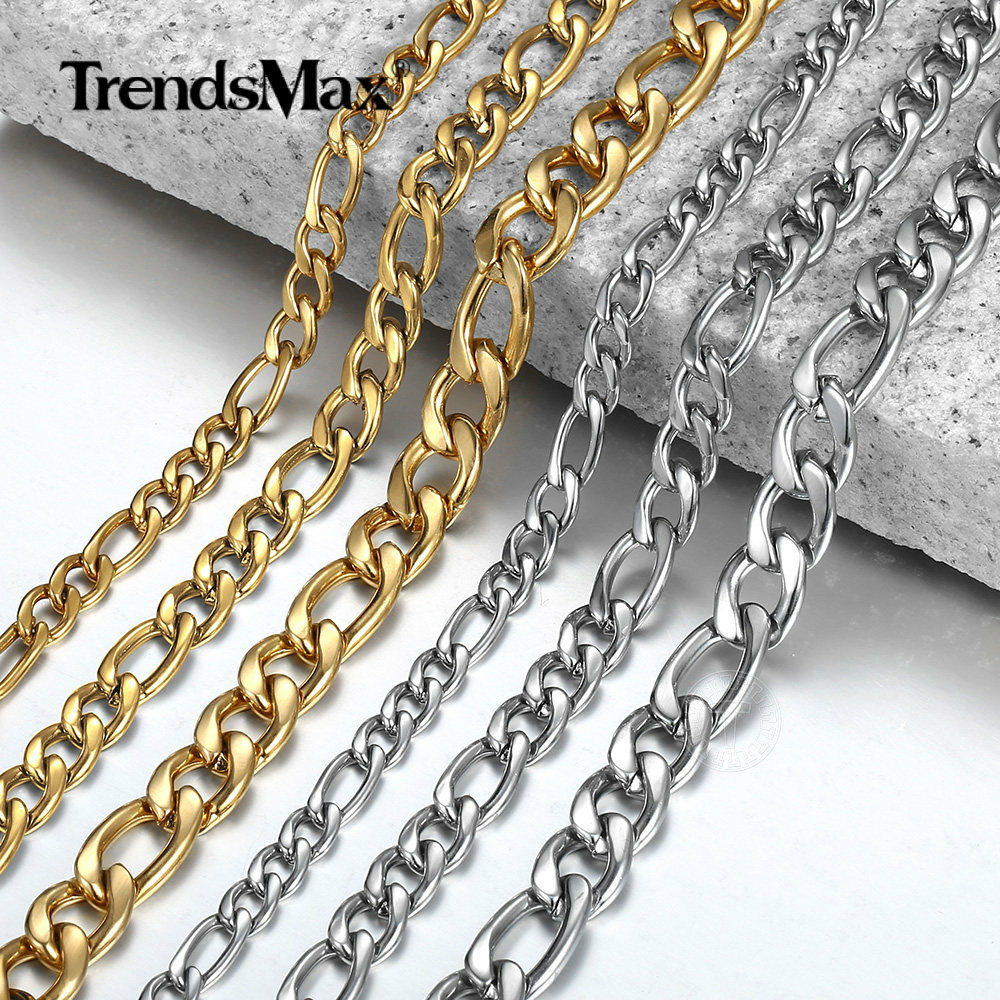 3/5/7/9mm 16-24″ Gold Plated Stainless Steel Figaro Link Necklace Chain 2 Colors