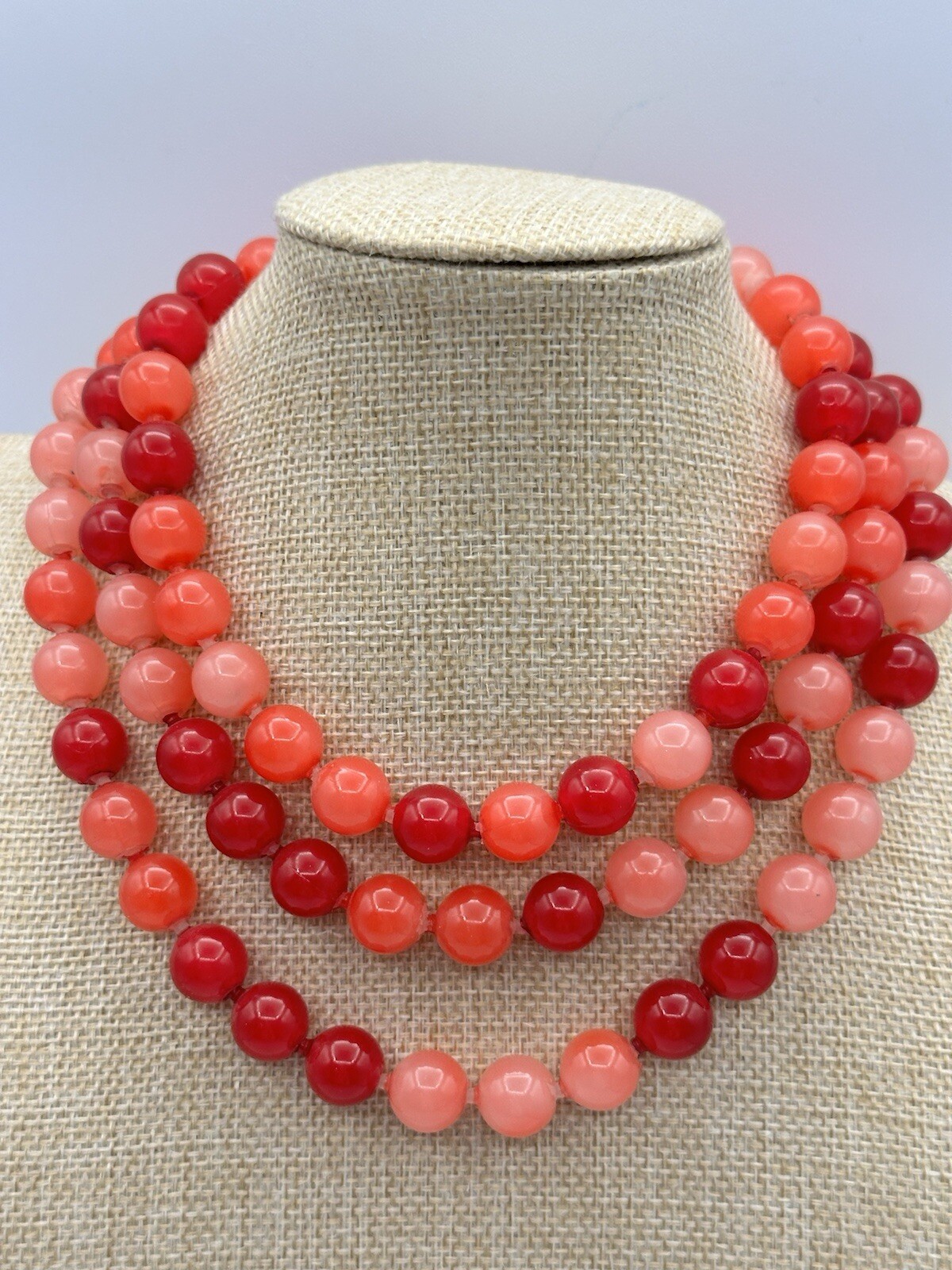Three Layered Beaded Necklace Cranberry Tones See Description
