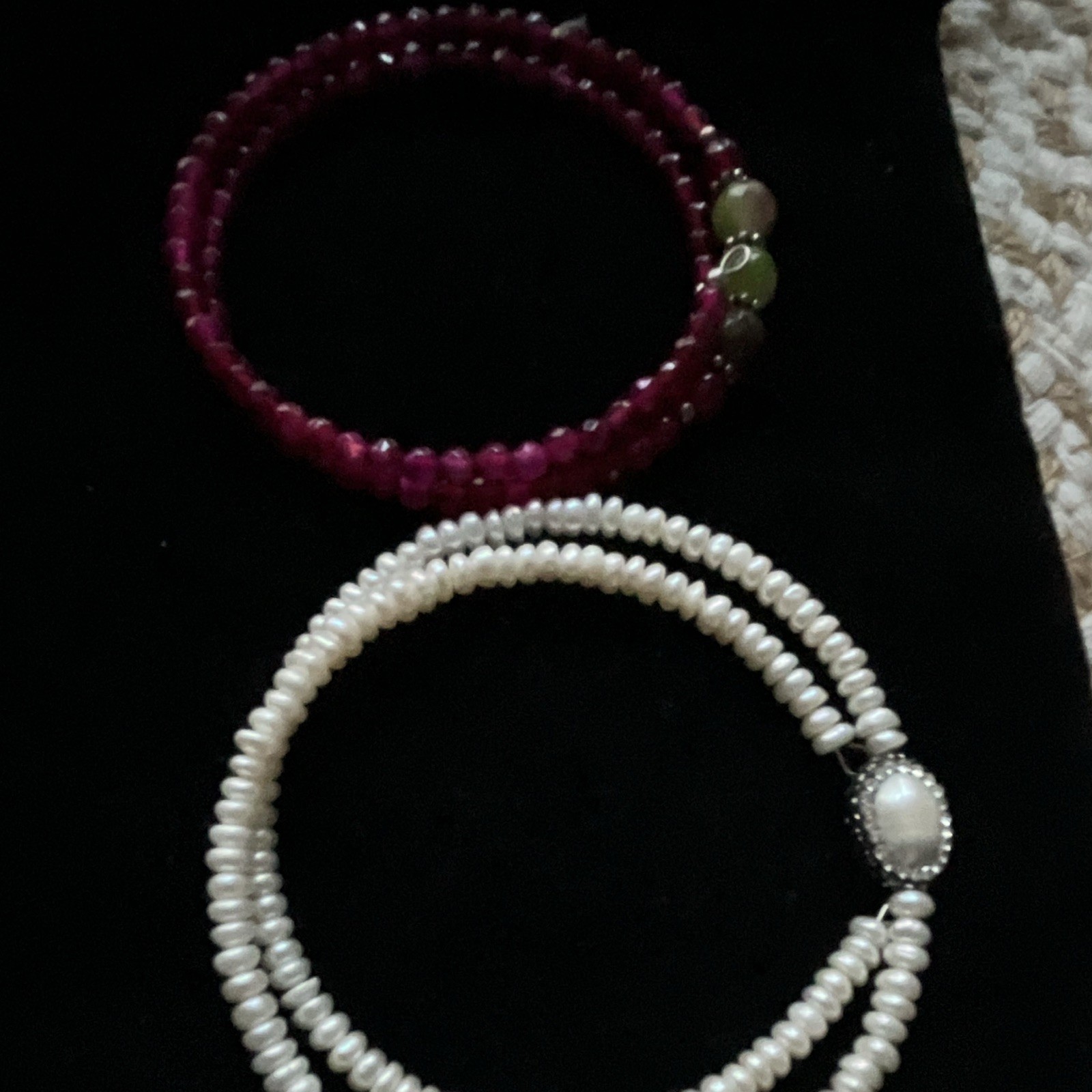 White Pearl & Jade Bead chokers Oval Halo Pendant