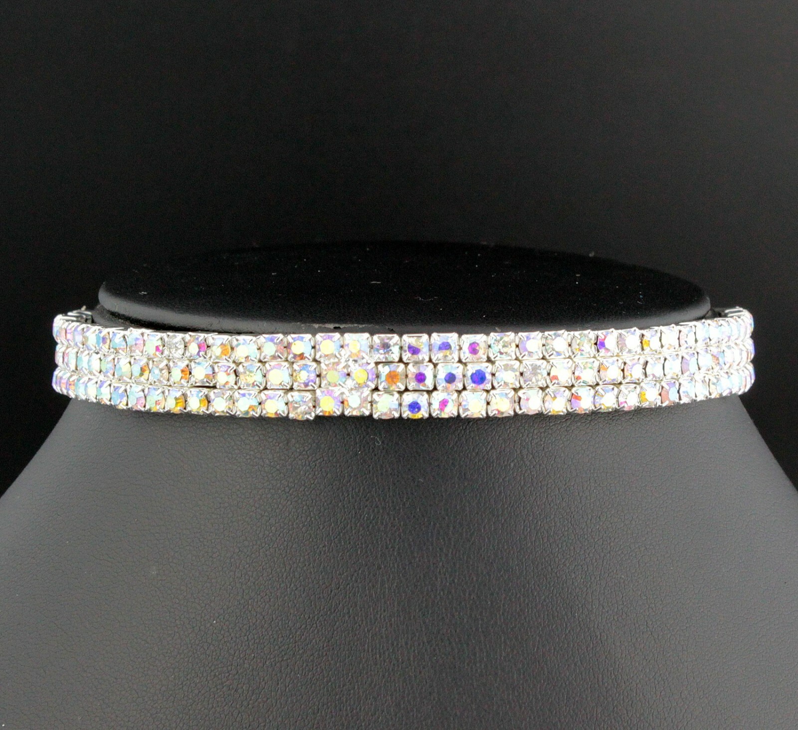 3-Row White AB Austrian Rhinestone Crystal Choker Necklace Party Silver N175AB