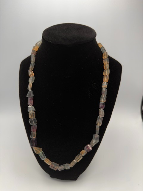 Chunky Rainbow Fluorite Geometric Faceted Bead Statement Necklace 47.12g