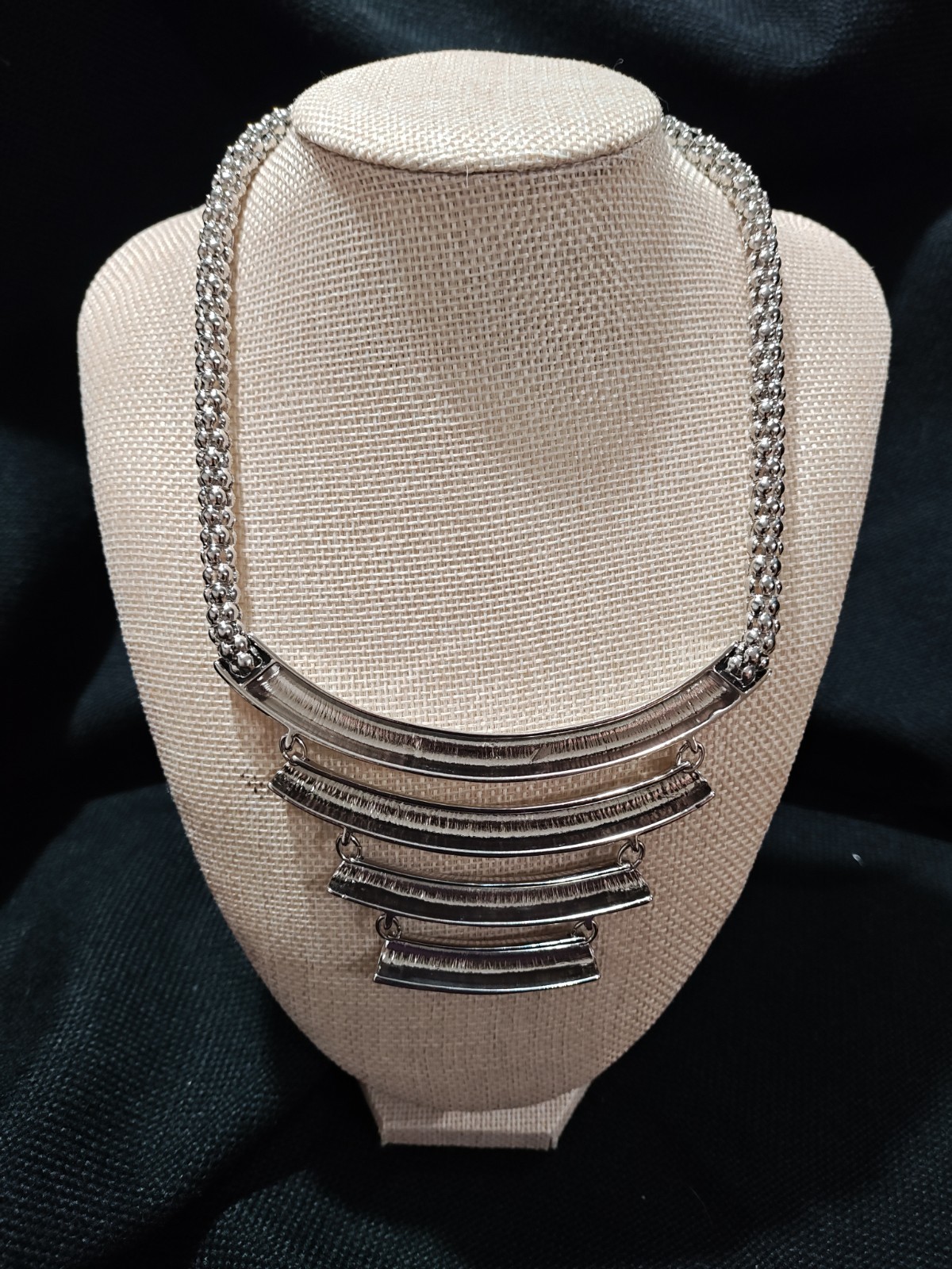 Lydell NYC Modernist Multi Strand Silver Curved Tube Statement Bib Necklace NWT
