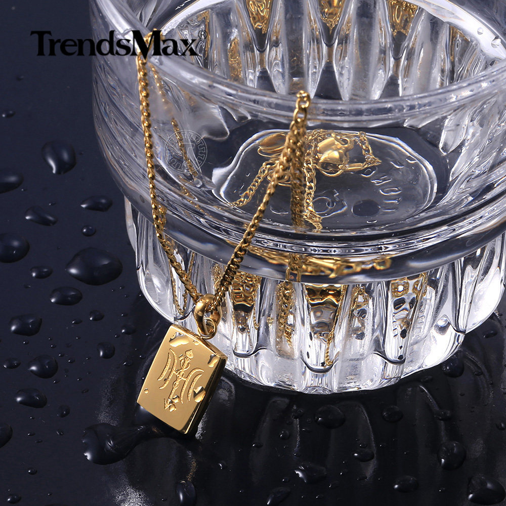 Gold Plated Stainless Steel Square Pendant Charm Necklace Multi Chain New Design