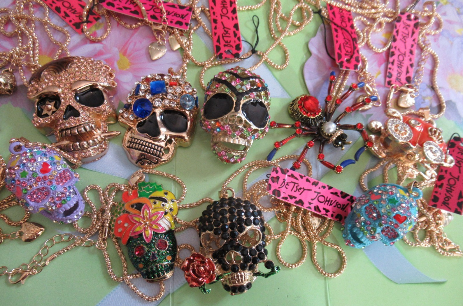 BETSEY JOHNSON Rhinestone Novelty Pendant Necklaces Halloween lot of 9 pcs NWT