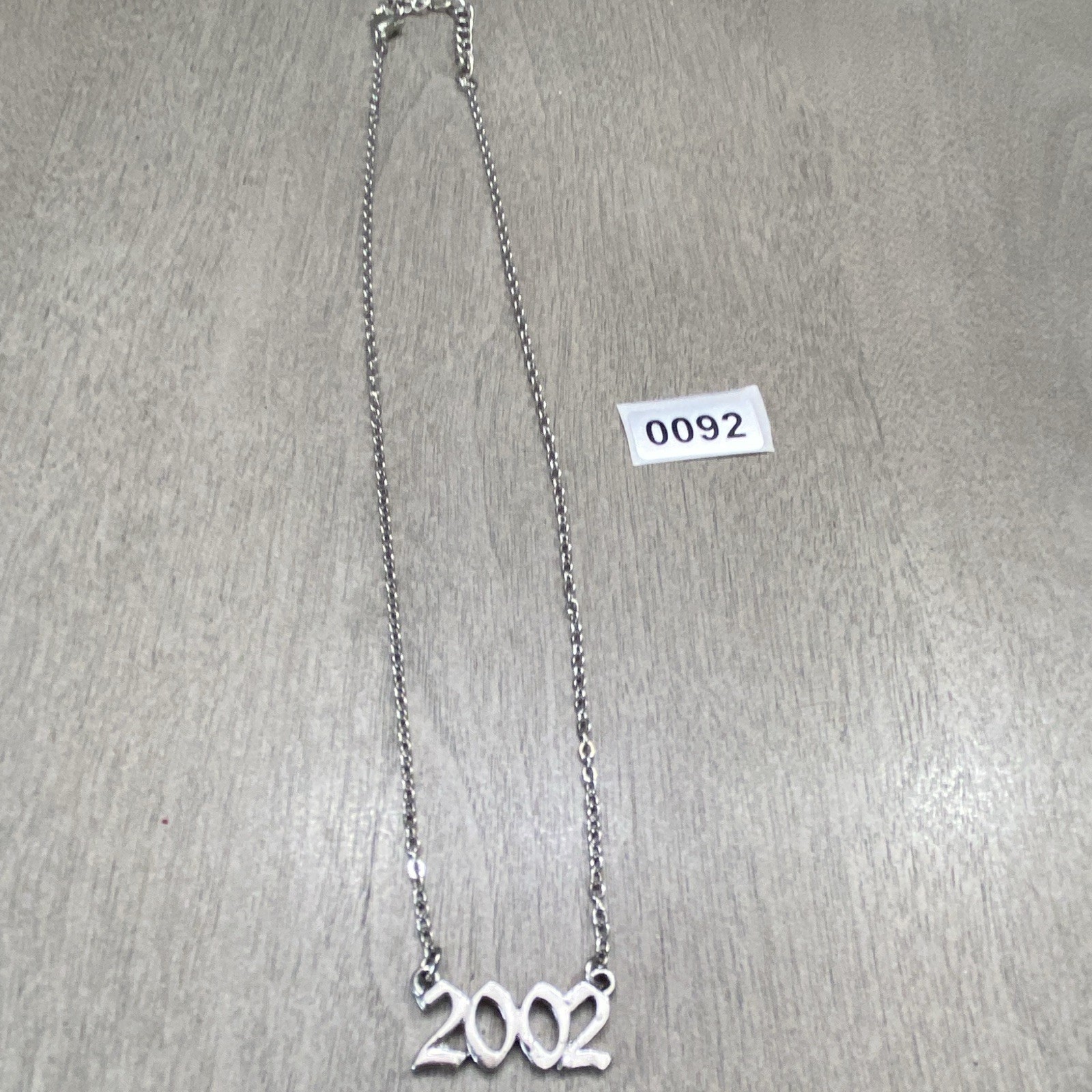 Silver-Tone “2002” Number Charm Pendant Necklace Cable Chain Adjustable Lobster
