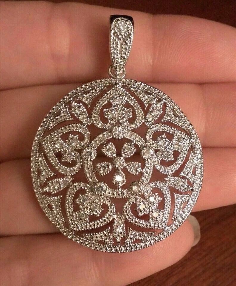4TCW Round Cut Simulated Diamond Cluster Pendant 14k White Gold Plated
